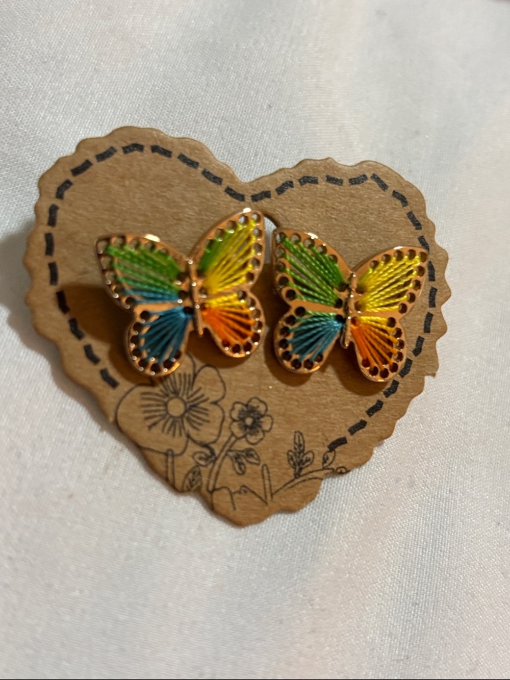 Colorful Butterfly Thread Earrings - Multicolor - Picture 2 of 2
